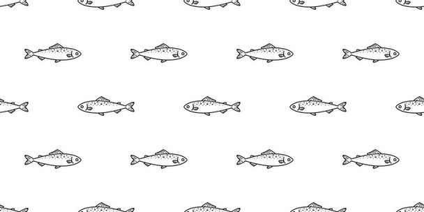 fish Seamless pattern salmon vector tuna shark scarf isolated dolphin whale ocean sea repeat wallpaper tile background cartoon illustration animal doodle white design - Vetor, Imagem