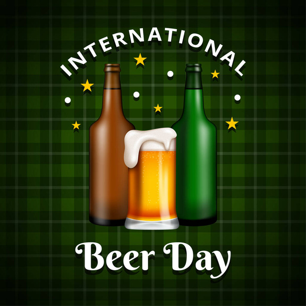 International Beer Day, on August. Cheers with clinking beer mugs conceptual. vector illustration. - Vector, Image