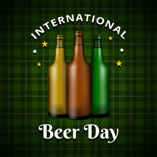 International Beer Day, on August. Cheers with clinking beer mugs conceptual. vector illustration. - Διάνυσμα, εικόνα