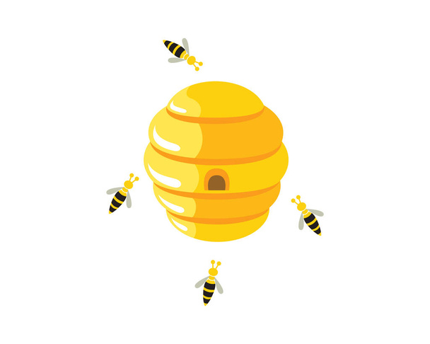 Včelí úl s létající včely kolem ilustrace - Vektor, obrázek