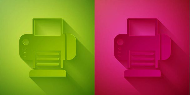 Paperileikkaus Tulostimen kuvake eristetty vihreällä ja vaaleanpunaisella taustalla. Paperitaidetta. Vektori. - Vektori, kuva