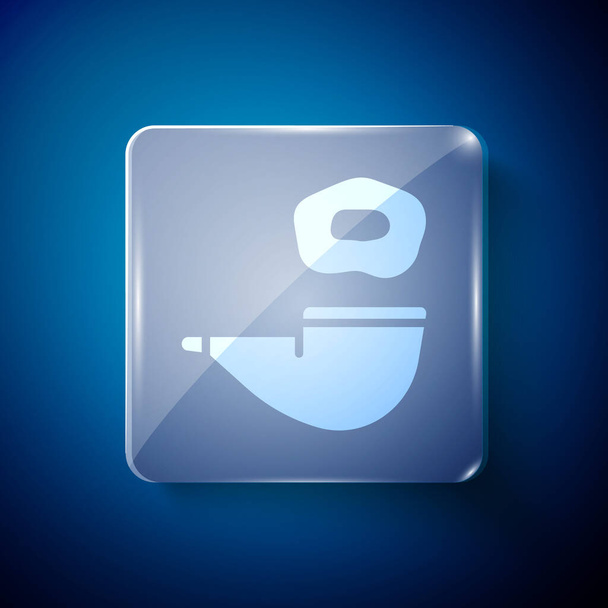 White Smoking pipe with smoke icon isolated on blue background. Tobacco pipe. Square glass panels. Vector. - Vektor, kép