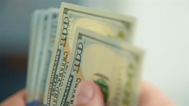 Close Up Of Man Hands Count Hundred Dollar Banknotes. Successful Business Concept. - Felvétel, videó