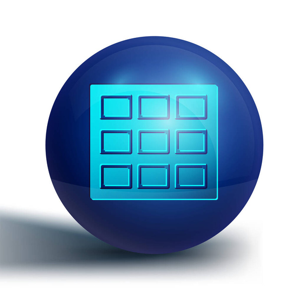 Icono de barra de chocolate azul aislado sobre fondo blanco. Botón círculo azul. Vector
. - Vector, Imagen