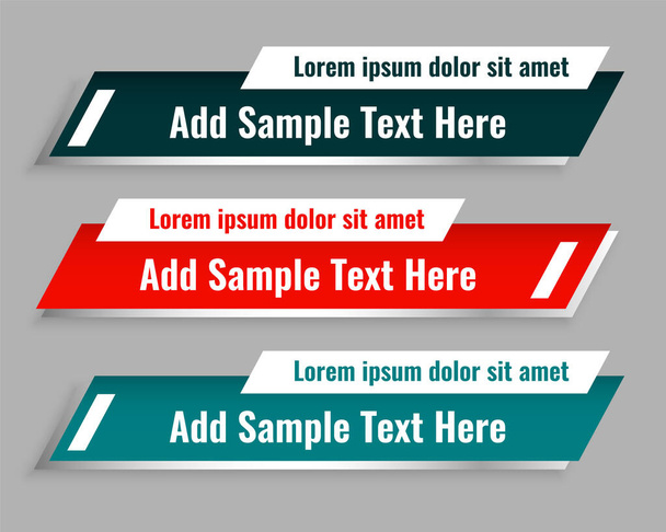 set of lower third template in three colors - Vetor, Imagem