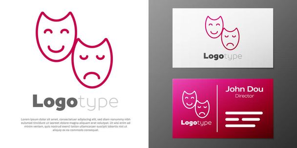 Logotyp line Komedie a tragédie divadelní masky ikona izolované na bílém pozadí. Prvek šablony návrhu loga. Vektor. - Vektor, obrázek