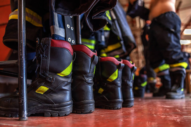 Picture of protective boots in fire brigade. - Fotoğraf, Görsel