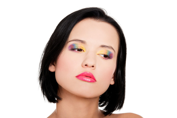 Beautiful woman with rainbow eye make up - Φωτογραφία, εικόνα