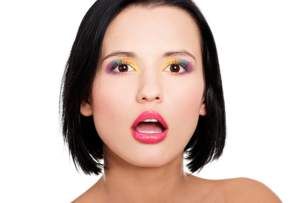 Beautiful woman with rainbow eye make up - Fotografie, Obrázek