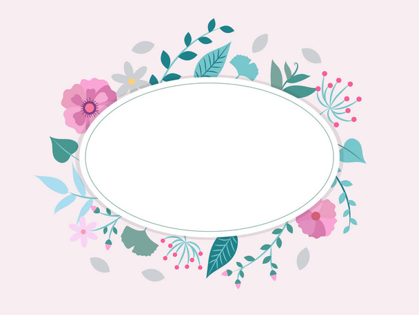 Spring flowers and leaves frame, vector illustration design template with copy space - Vektor, kép