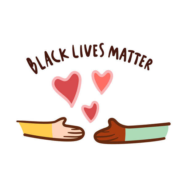 Black lives matter with love, hand drawn symbol. Black and white together handshake concept. - Vektor, obrázek