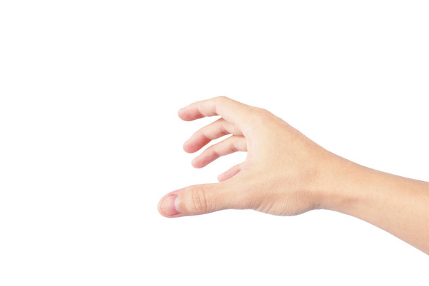 ręka człowieka pokazać w gesty izolowane na białym tle z białą skórą - Zdjęcie, obraz