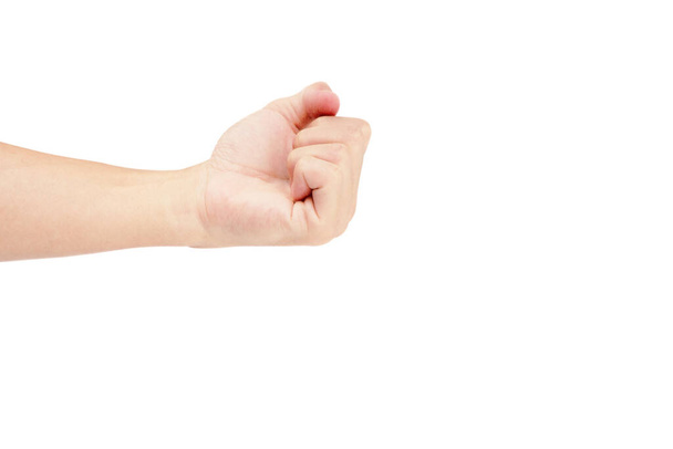 mão de homem mostrar em gestos isolados sobre fundo branco com pele branca
 - Foto, Imagem