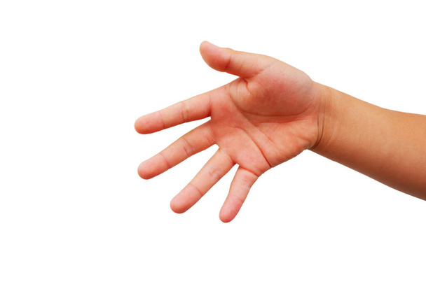 χέρι του λίπους κορίτσι σε χειρονομίες σε λευκό φόντο - Φωτογραφία, εικόνα