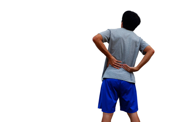Asiatico uomo spettacolo gesto avere un mal di schiena - Foto, immagini