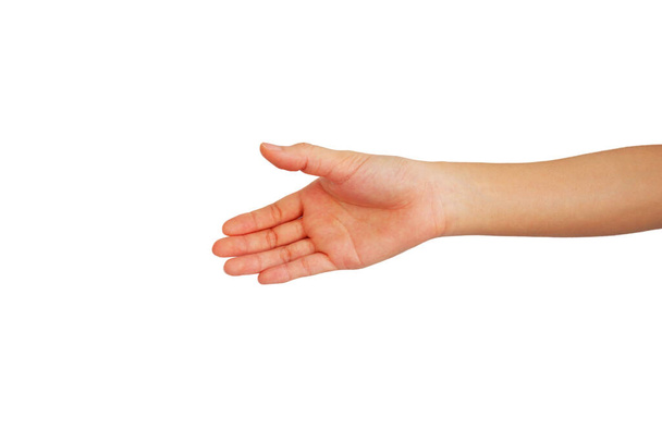 main de femme asiatique est tendre la main pour secouer isolé sur fond blanc - Photo, image