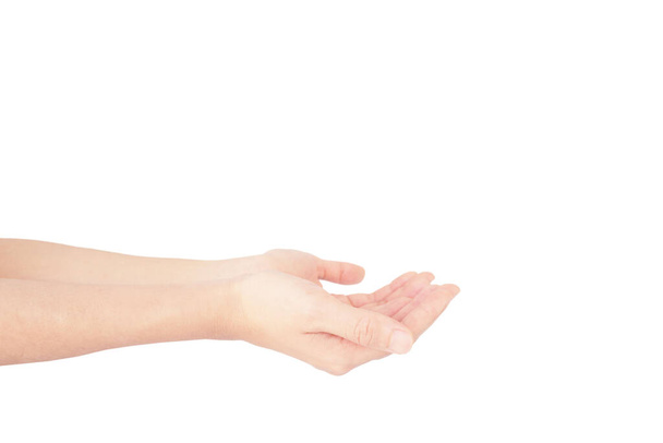 les deux mains de la femme tendre la main pour donner ou obtenir quelque chose d'isolé sur fond blanc - Photo, image