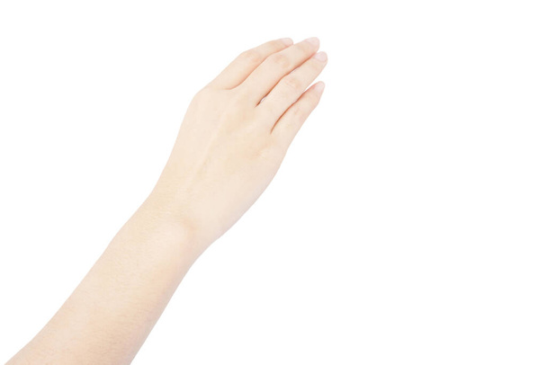 kéz ázsiai nő felér megragad gesztus elszigetelt fehér háttér - Fotó, kép