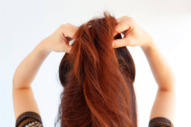 Ázsiai frizurák barna haj divat gyönyörű nő - Fotó, kép
