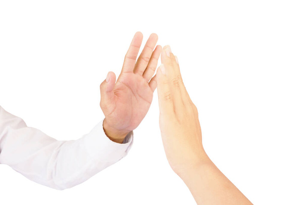 ambos gesto de la mano es mostrar "dame cinco" gesto aislado sobre fondo blanco
 - Foto, imagen