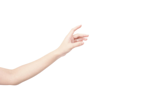 Handgeste asiatischer Frau zeigt auf weißem Hintergrund Berührungsängste - Foto, Bild
