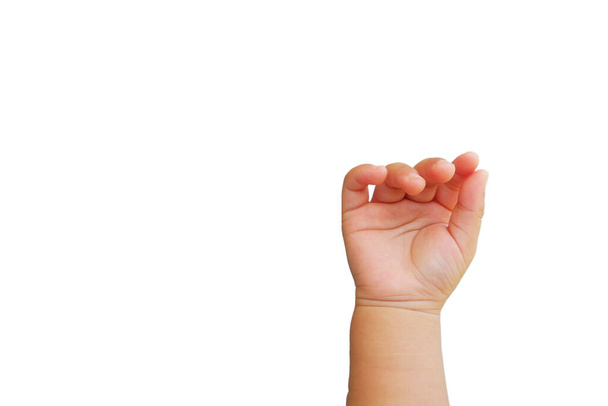 hand of asian infant baby boy in show hand gesture on white background - Photo, Image