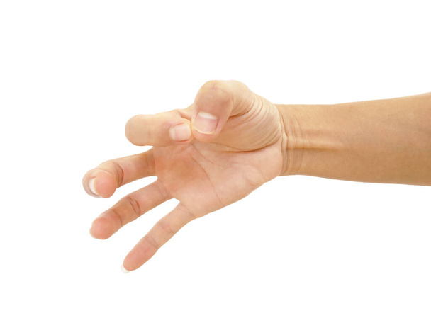 Рука зблизька азіатського чоловіка в жестах на шоу є жест символу ізольований на білому фоні - Фото, зображення