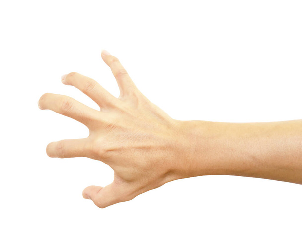 χειρονομία της Ασίας χέρι άνθρωπος είναι να δείξει backhand σε maul χειρονομία που απομονώνονται σε λευκό φόντο - Φωτογραφία, εικόνα