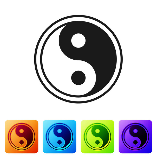 Black Yin Yang symbol of harmony and balance icon isolated on white background. Set icons in color square buttons. Vector Illustration. - ベクター画像