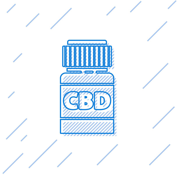 Kék vonal Orvosi palack marihuánával vagy cannabis levél ikon izolált fehér alapon. Kannabiszolaj kivonatok üvegekben. Vektorillusztráció. - Vektor, kép