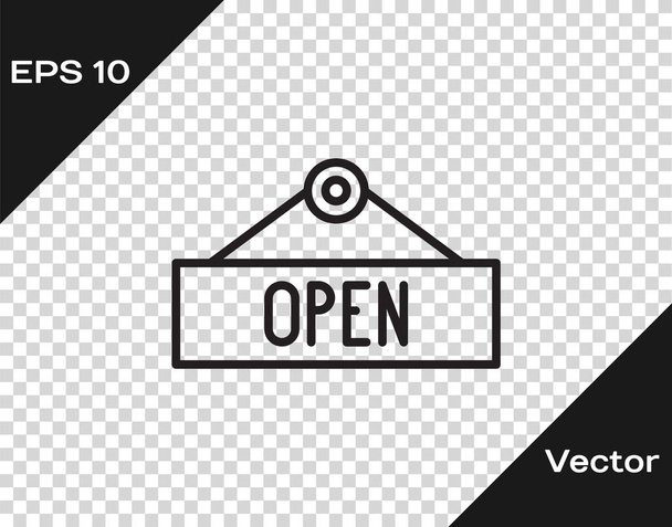 Black line Hanging sign with text Open door icon isolated on transparent background.  Vector Illustration. - Vector, Image