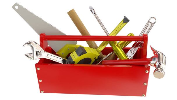 utensili toolbox toolkit martello cacciavite saq chiave isolata artigianalità - arrossamento 3d - Foto, immagini