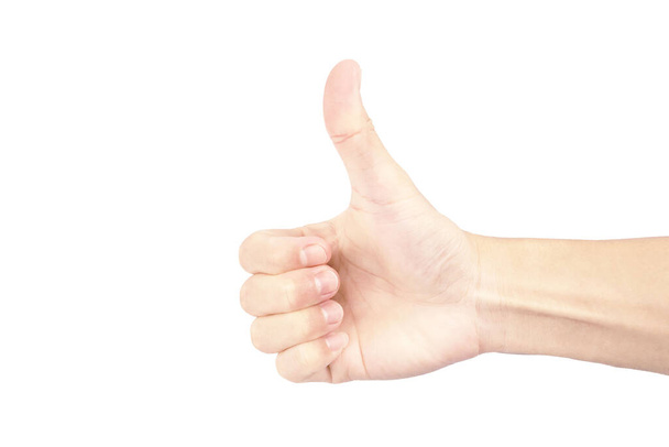 χέρι του ανθρώπου δείχνουν τον αντίχειρα επάνω σε μεγάλη χειρονομία απομονώνονται σε λευκό φόντο - Φωτογραφία, εικόνα