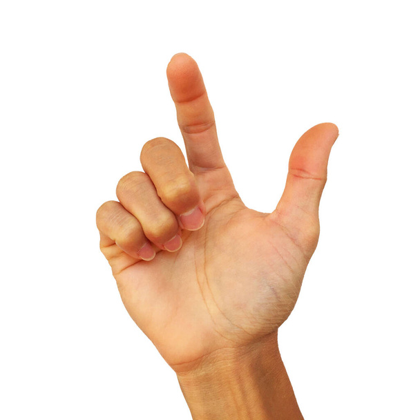 hand signaal van de mens die laten zien Hallo gebaar geïsoleerd op witte achtergrond - Foto, afbeelding