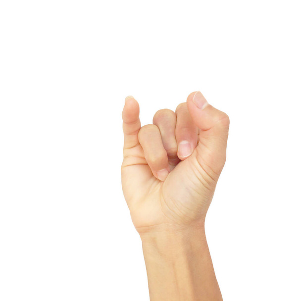kéz jel ázsiai férfi, hogy azt mutatják Hi gesztus elszigetelt fehér háttér - Fotó, kép