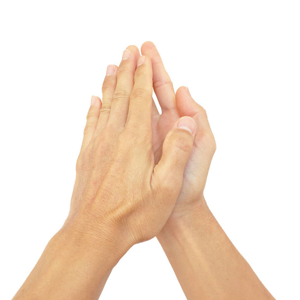 Χέρι σήμα του Ασιάτη που δείχνει Δώσε μου πέντε χειρονομία που απομονώνονται σε λευκό φόντο - Φωτογραφία, εικόνα