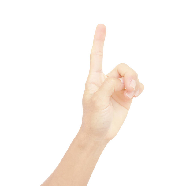 hand van aziatische man in gebaren geïsoleerd op witte achtergrond - Foto, afbeelding