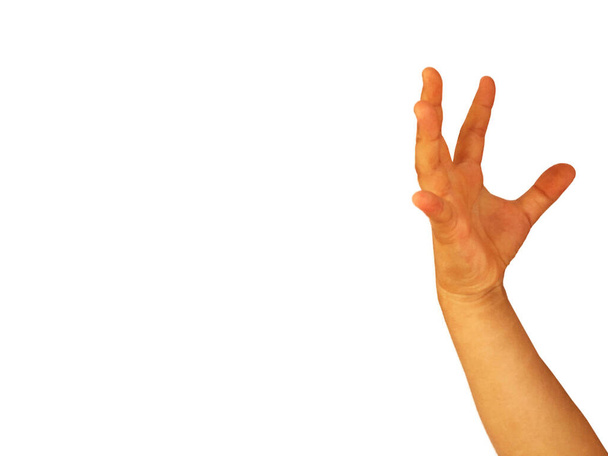 mano de chica gorda en gestos para mostrar símbolo de mano aislada sobre fondo blanco
 - Foto, imagen