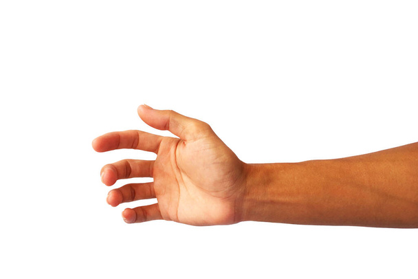 mano del hombre se extiende para estrechar la mano aislada sobre fondo blanco
 - Foto, imagen