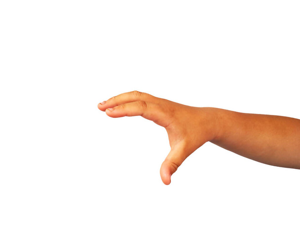 käsi lihava tyttö eleitä osoittaa symboli käsin eristetty valkoisella pohjalla - Valokuva, kuva