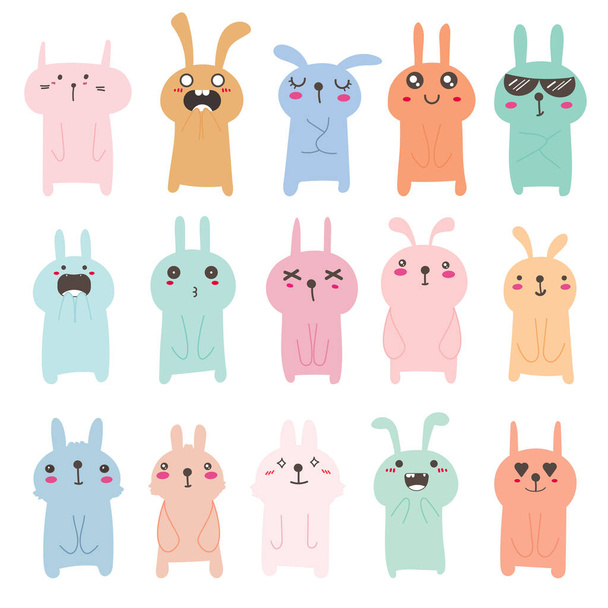 Set of cute bunny character design. Vector illustration. - Vektori, kuva