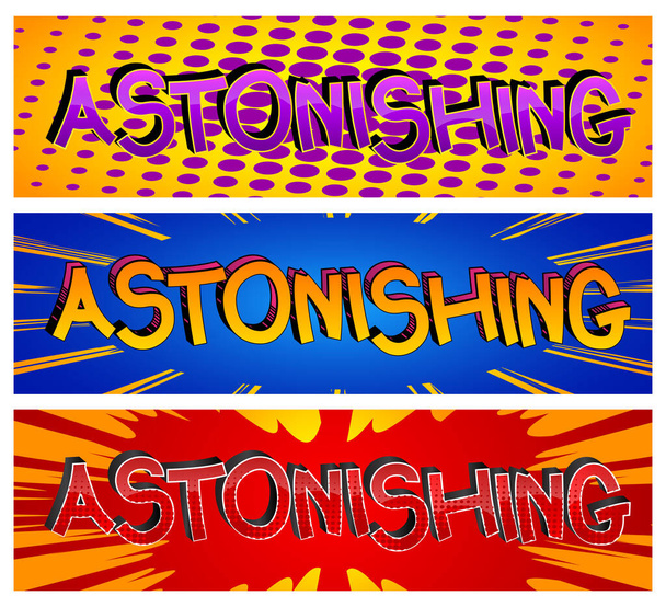 Astonishing - Comic book style cartoon words on abstract background. - Vector, Image