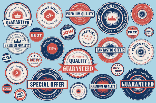 Etiketten voor inzameling. Stickers premium kwaliteit platte stijl voor social media advertenties en banners, website badges, marketing, etiketten en stickers voor online shopping templates. Vectorillustratie. - Vector, afbeelding