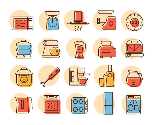 Keukenapparatuur elektronische elektrische apparatuur gereedschap vector pictogram set. Grafiek symbool voor koken website en apps ontwerp, logo, app, UI - Vector, afbeelding