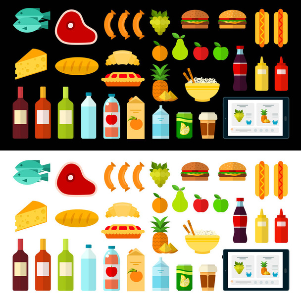 Home delivery food order vector flat icons. Isolated on white and black - Vector, imagen