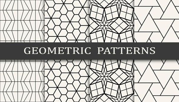 Conjunto de impresión de patrón de cuadrícula geométrica sin costura. Diseño de patrón de fondo de moda. Ilustración vectorial. - Vector, imagen