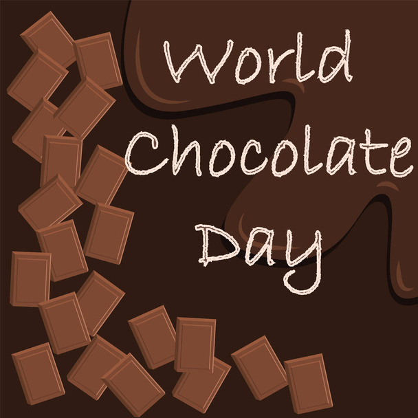 A csokoládé világnapi vektor. Július 7.Csokoládé világnapi vektor. Fontos nap volt. Csokoládé napi poszter, július 7. Ünnepelje a világ csokoládé nap betűszó és csokoládé blokkok. - Vektor, kép