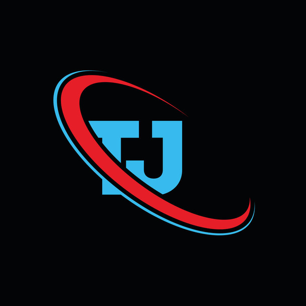 TJ T J буква логотип дизайн. Первоначальная буква TJ связала прописную монограмму круга красным и синим цветом. Логотип TJ, дизайн T J. tj, t j - Фото, изображение