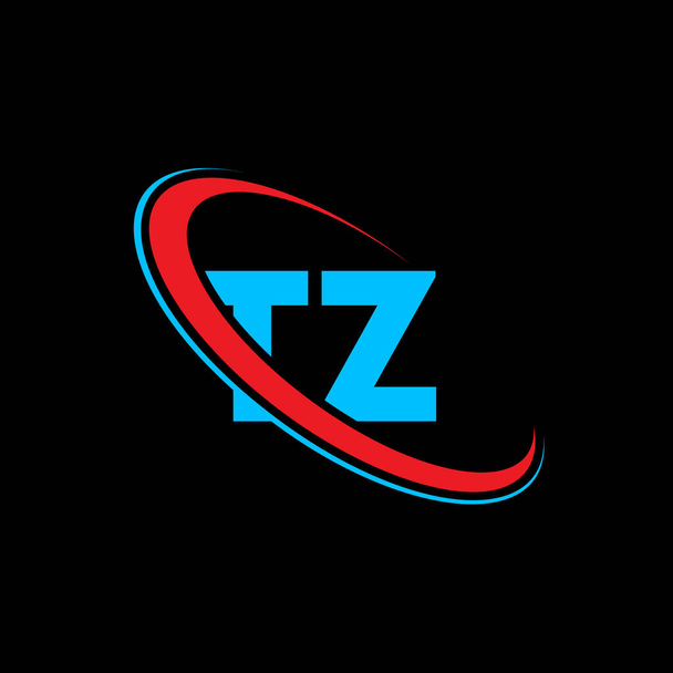 Diseño del logotipo de la letra TZ T Z. Letra inicial TZ círculo vinculado en mayúsculas logotipo monograma rojo y azul. Logotipo TZ, diseño T Z. Tz, t z - Foto, imagen