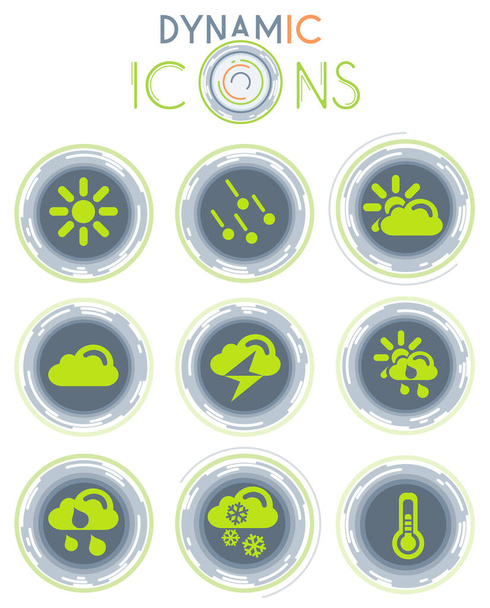 Weather vector icons on white background with dynamic lines for animation for web and user interface design - Vector, Image